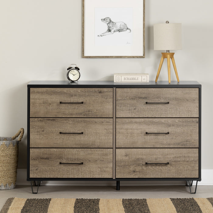 Arlen 6-drawer Dresser - Weathered Oak And Matte Black 