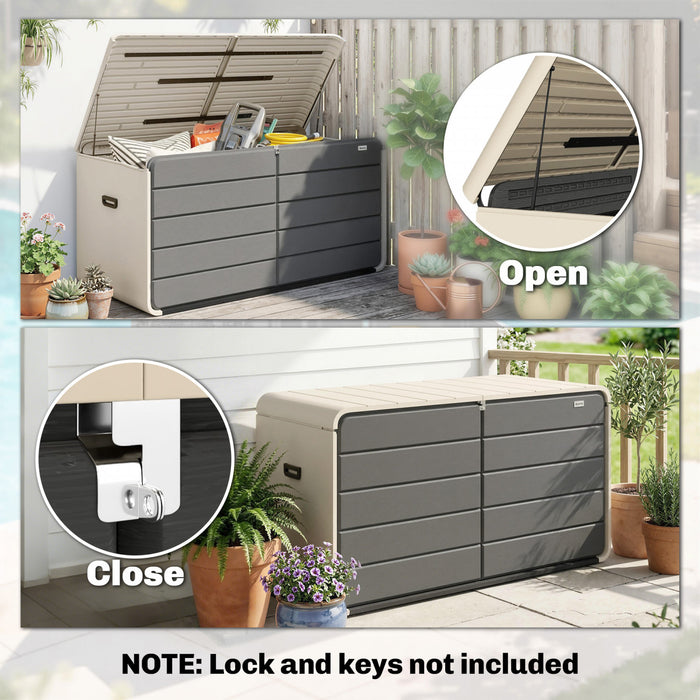 Outsunny 757 L Outdoor Storage Box with Lockable Lid, Beige and Grey