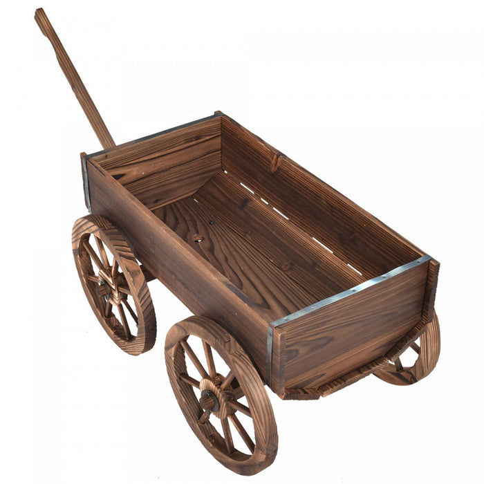 Costway Wood Wagon Flower Planter Pot Stand W/wheels Home Garden Outdoor Decor