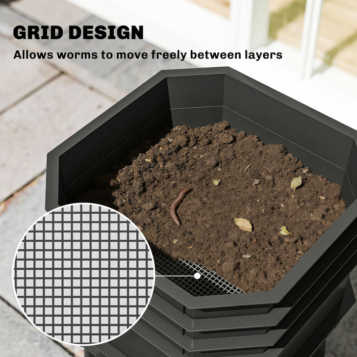 Outsunny 4-Tray Worm Composter Bin, 7.4Gal Outdoor Indoor Worm Composter, Farm Starter Kits for Vermicomposting Starter, Garden Composting Bin for Recycling Food Waste, Dark Green