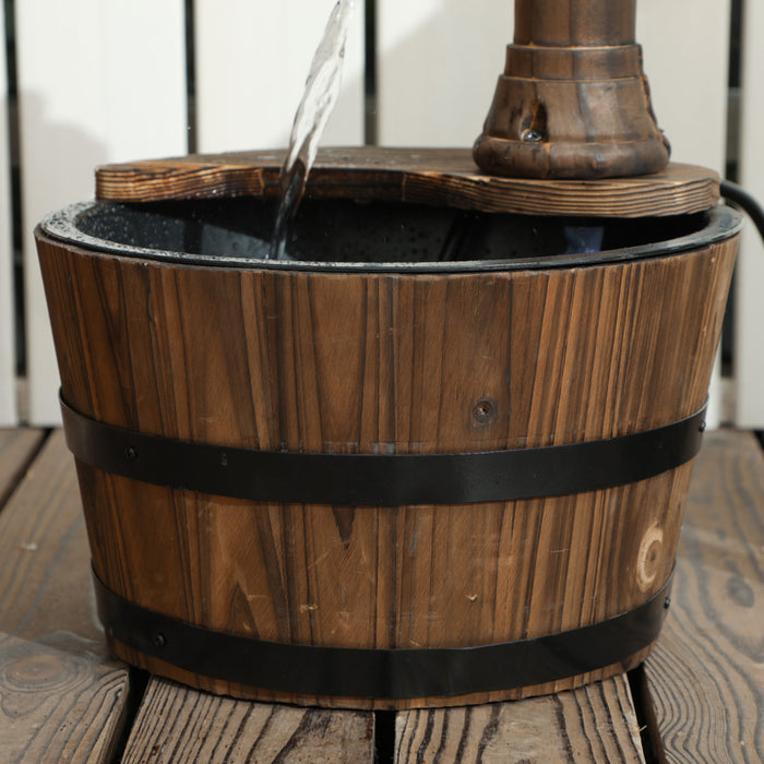 Outsunny Barrel Outdoor Water Garden Fountain With Electric Pump, Carbonized