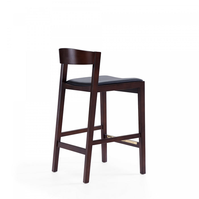 Klismos Mid-Century Modern Wood Upholstered Counter Stool in Black - Set of 2