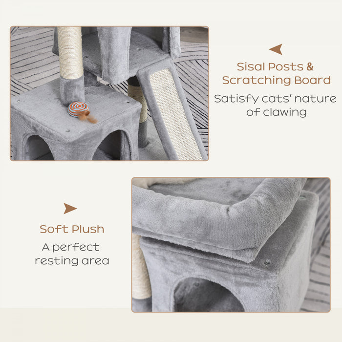 Pawhut Plush Cat Tree Tower Activity Center With Sisal Scratching Post Scratching Board Perch Condo, Light Grey