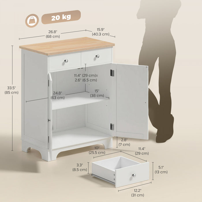 HOMCOM Rubber Wood Top Kitchen Cupboard Side Cabinet w/Adjustable Shelf
