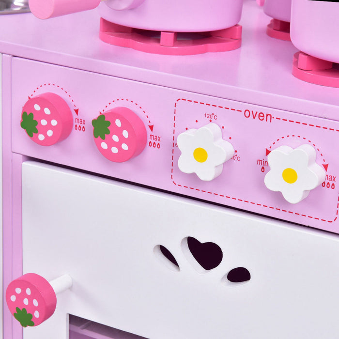 Costway Kids Wooden Play Set Kitchen Toy Strawberry Pretend Cooking Playset Toddler