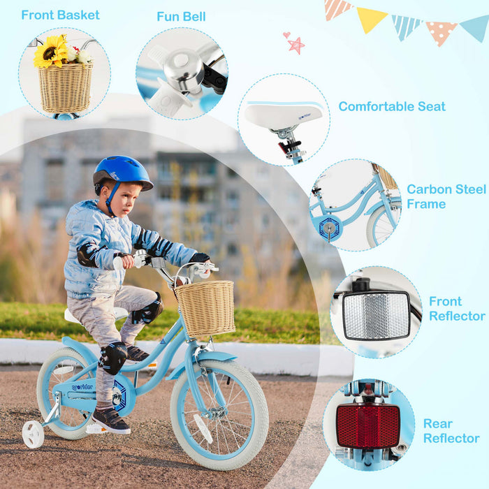 Prorider 16\" Kid's Bike With Training Wheels Adjustable Handlebar Seat Handbrake Blue