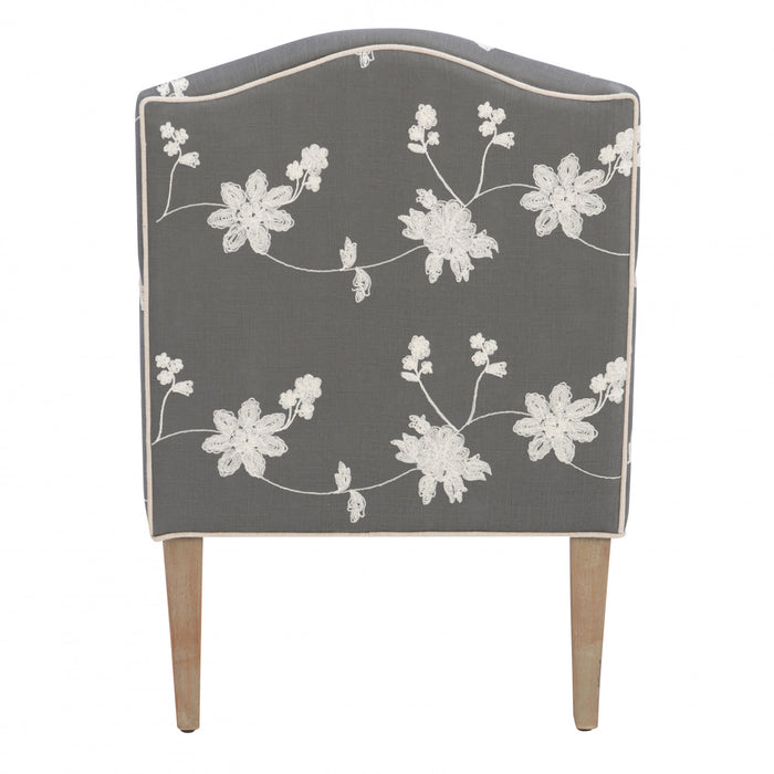 Kenna Embroidered Linen-Look Fabric Floral  Accent Chair - Grey