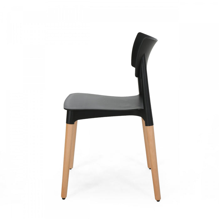 Mason Dining Chair Set Of 2 With Polypropylene Seats And Soild Wood Legs - Black