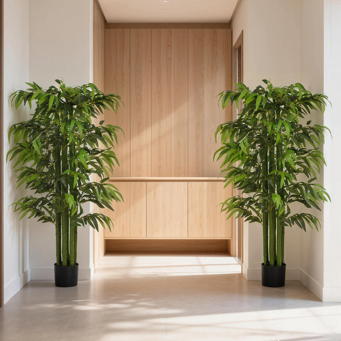 HOMCOM 5.3ft Artificial Tree Bamboo for Indoor Home Decor, Set of 2, Green