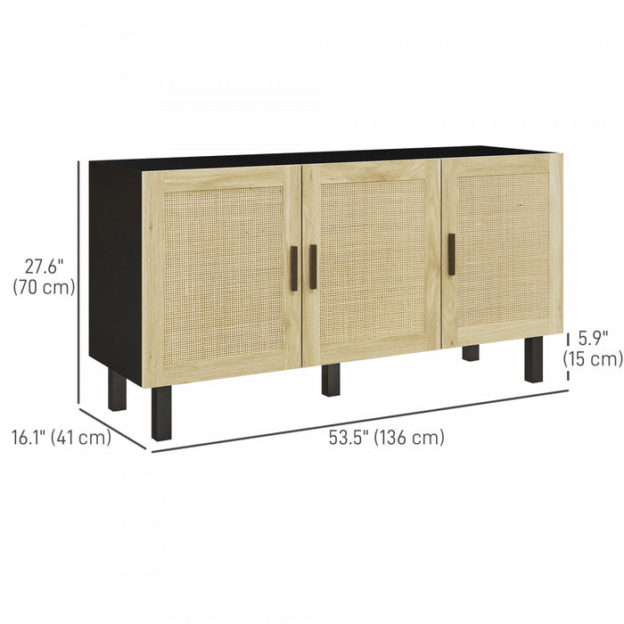 HOMCOM Boho Sideboard, Coffee Bar Cabinet with Rattan Doors, Black