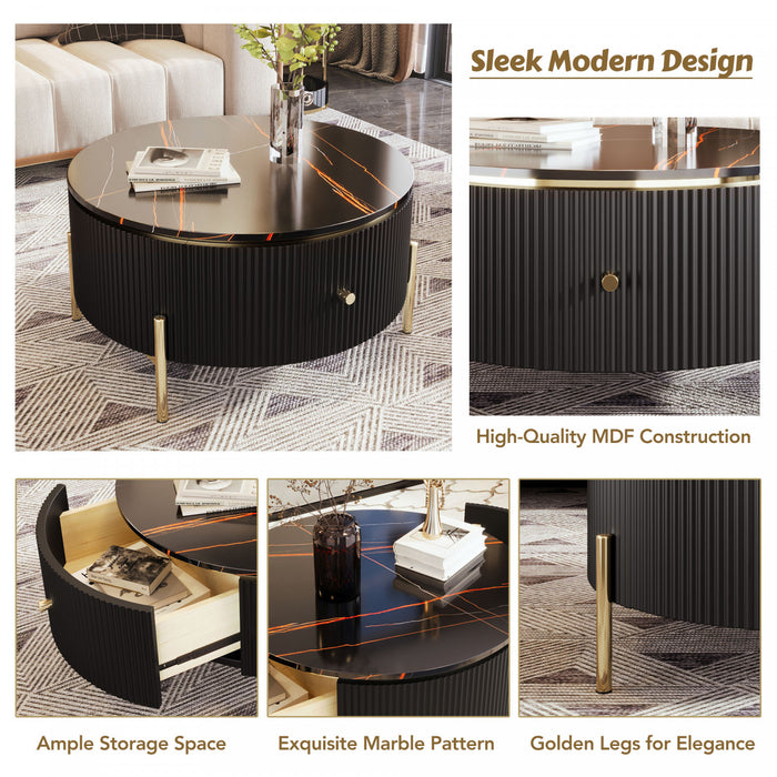 Nelson 31.5\" Modern Round Coffee Table With 2 Storage Drawers, Black