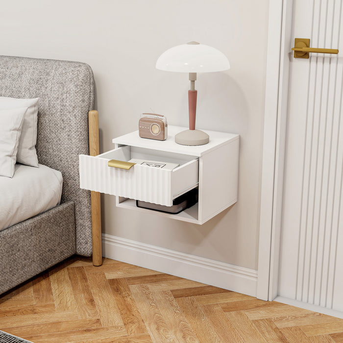HOMCOM Floating Nightstands Set of 2, Bedside Tables with Fluted Drawer