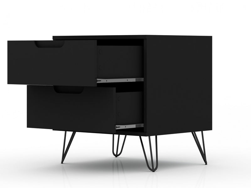 Rockefeller Mid-Century Modern 20\" Nightstand in Black (2-Drawer) - Set of 2