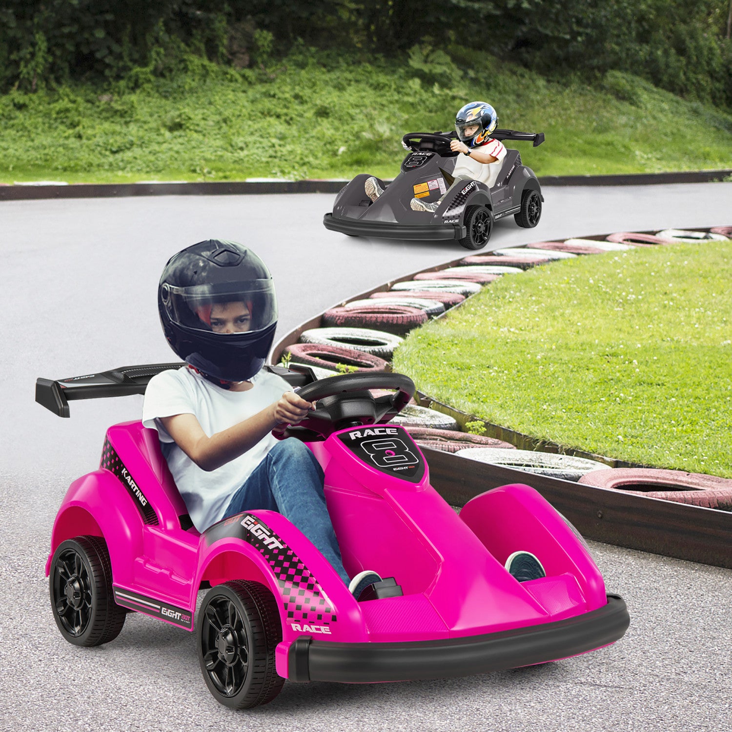 4 Wheel Racers 6v Battery Powered Go Kart Kids Ride On 4 Wheel Racer Rc W/ Bumper ...