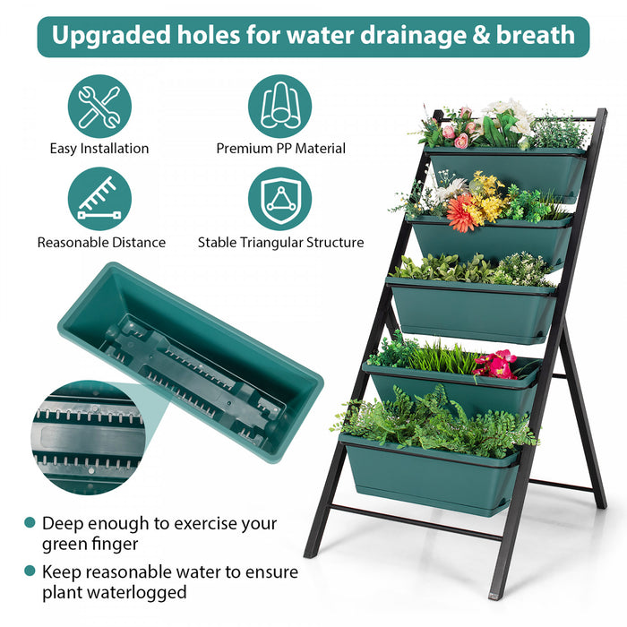 Costway 5-tier Vertical Garden Planter Box Elevated Raised Bed W/5 Container Green