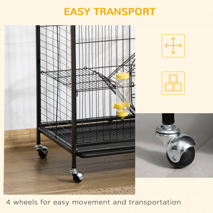 Pawhut 4-tier Metal Small Animal Cage With Wheels, Metal Bunny Playpen With 2 Doors, Platforms, Ramps, Sliding Tray, For Ferret, Chinchilla