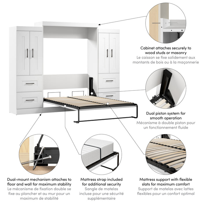 Bestar Edge Full Murphy Bed with Wardrobes (110 W) - White