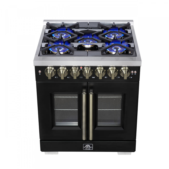 Forno Capriasca 30\" French Door Dual Fuel Range, Black, 4.32 cu. ft. - FFSGS6387-30BLK