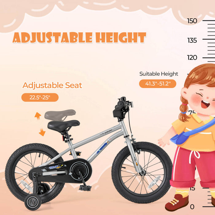 Costway 16-inch Kid's Bike For 4-7 Years Old With Adjustable Saddle & Anti-slip Handlebar Silver