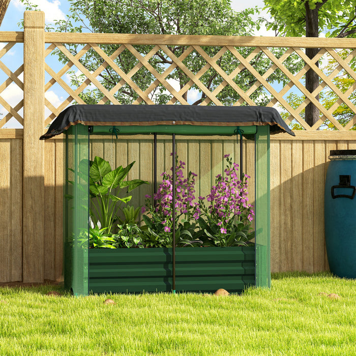 Outsunny Galvanized Raised Garden Bed With Crop Cage And Shade Cloth Green