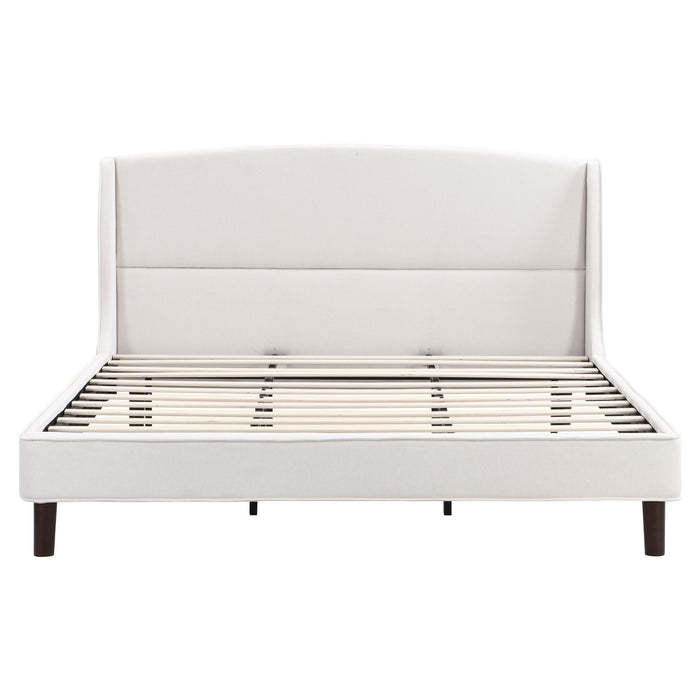 Ellison Fabric Upholstered Platform Bed with Wingback Headboard and Wooden Slat,King Size - Beige