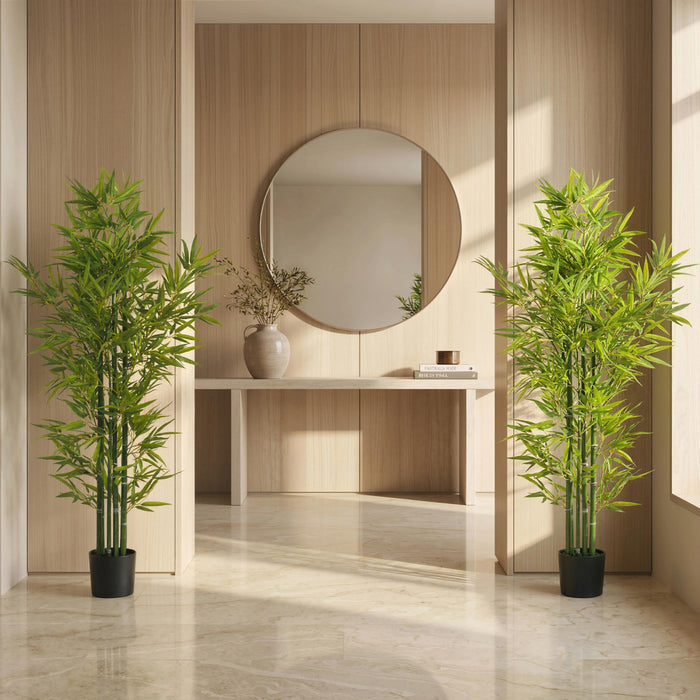 HOMCOM 5' Artificial Bamboo Tree, Indoor Fake Plant in Pot, Set of 2
