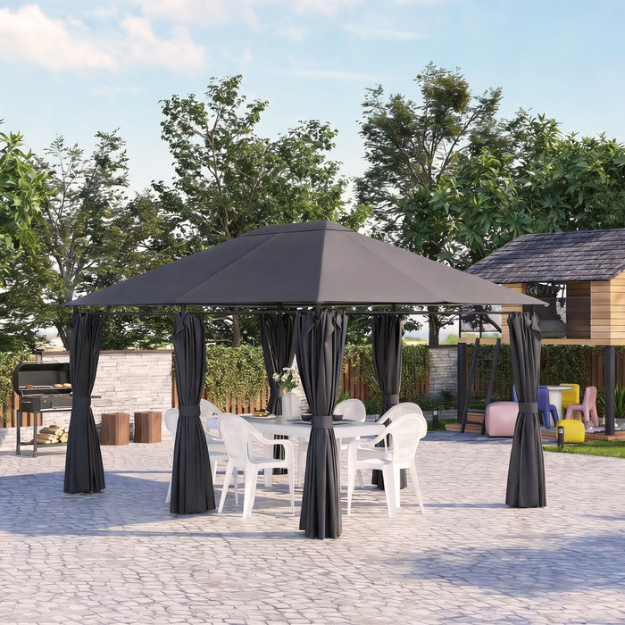 Outsunny 10' x 13' Outdoor Patio Gazebo w/ Steel Frame, Curtains, Dark Grey
