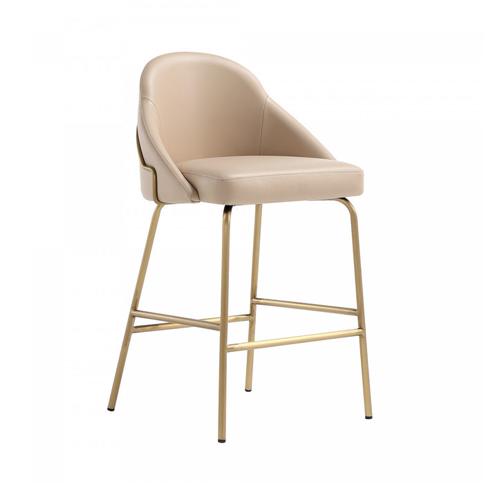 Gracie Modern Metal Upholstered Counter Stool in Tan and Gold - Set of 2