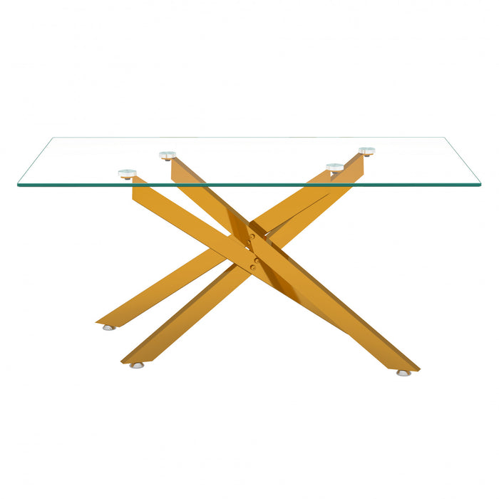Olivia 39.37\" Rectangular Glass Coffee Table with Stylish Metal Legs,Gold