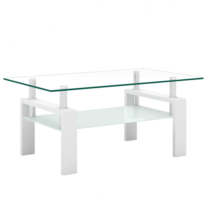 Liam Modern Rectangle Clear Tempered Glass Coffee Table,White