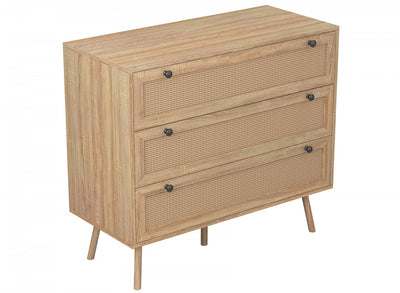 Storage Chest With 3 Drawers – Natural Brown Wood Look | Commode verticale de rangement avec 3 tiroirs - apparence de bois brun naturel