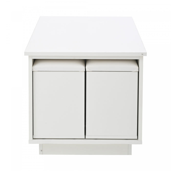 Flexi 39.3 Inch 4-in-1 Lift-Top Coffee Table with LED Lights, Dual Drawers and Storage Ottomans, White