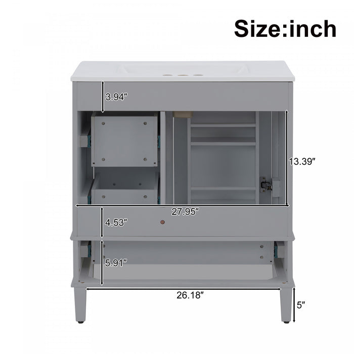 Oliver Solid Wood Bathroom Vanity with Sink Combo and Smart Storage, Grey