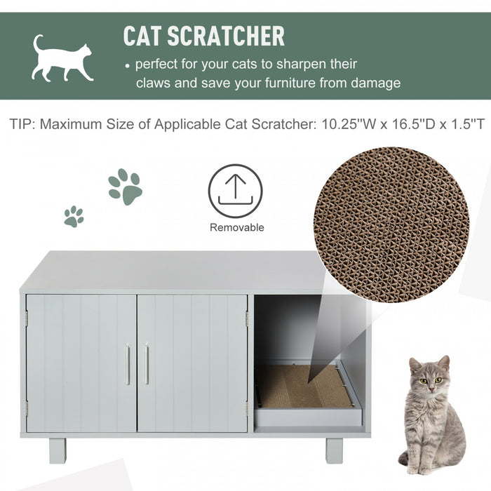 Pawhut Wooden Cat Washroom Pet Litter Box Enclosure Kitten House Nightstand End Table With Scratcher Magnetic Doors Grey