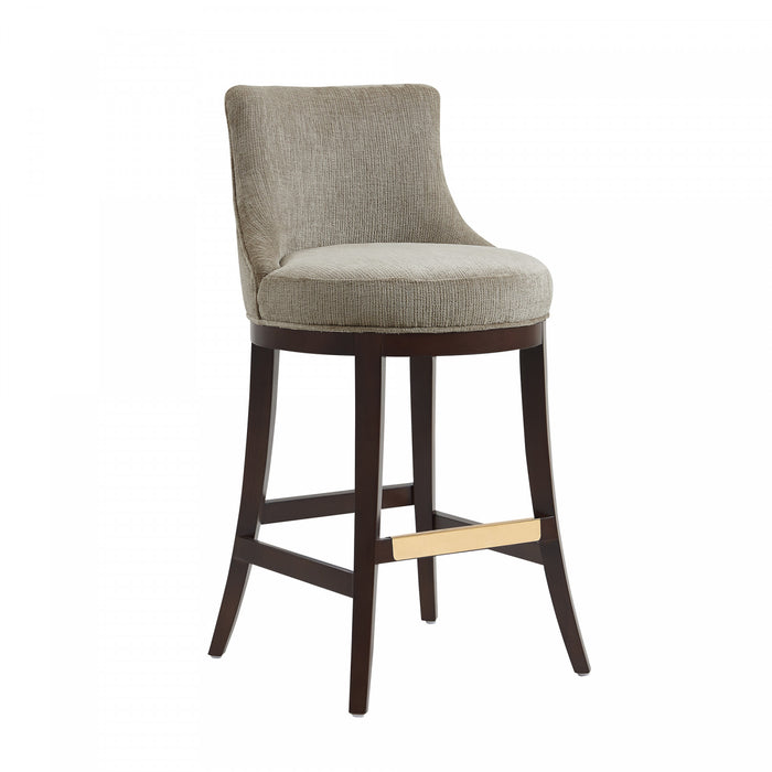 Lucia Modern Chenille Wood Upholstered Barstool in Taupe - Set of 2