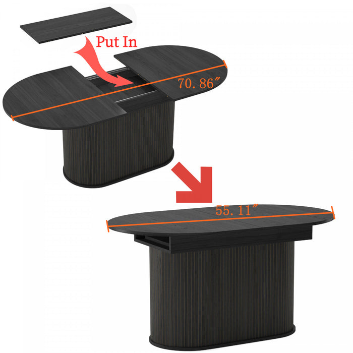 Noah Extendable Oval Dining Table with Striped Legs,Black
