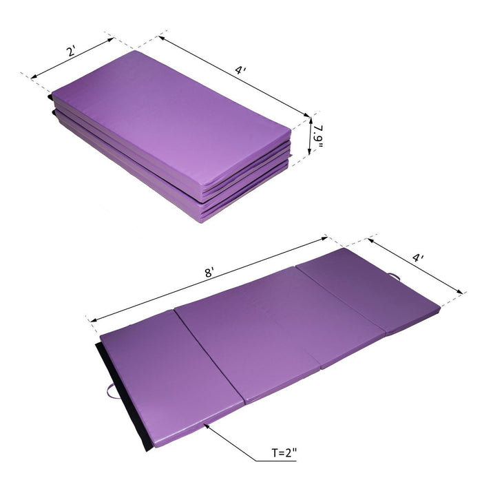 Soozier 4ftx8ftx2inch Pu Cuir Gymnastique Tumbling Gym Mat Arts Pliant Yoga Exercice Pad 4 Panneau (violet)