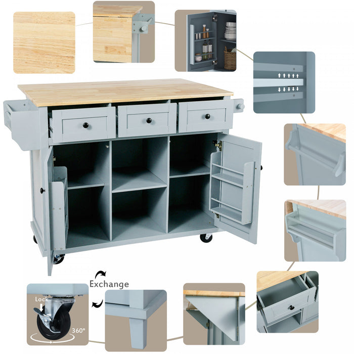 Margery Rubberwood Kitchen Cart With Drop-leaf Countertop And Storage Racks - Blue