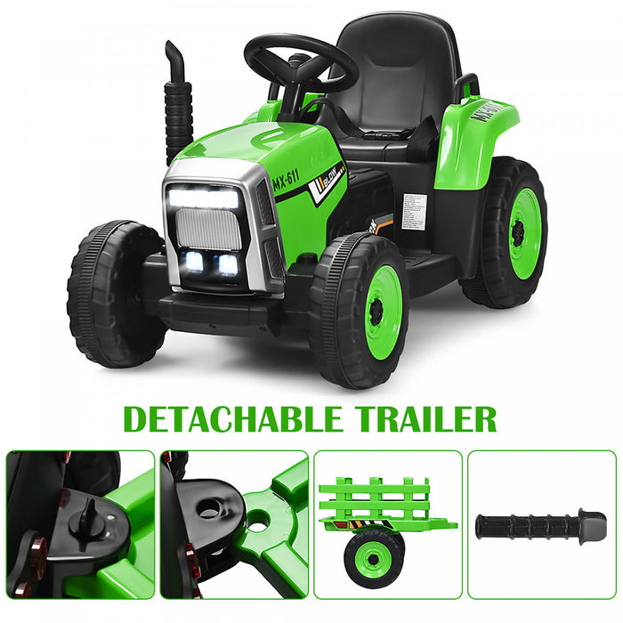 Costway 12v Kids Ride On Tractor With Trailer Ground Loader W/remote Control &led Lights