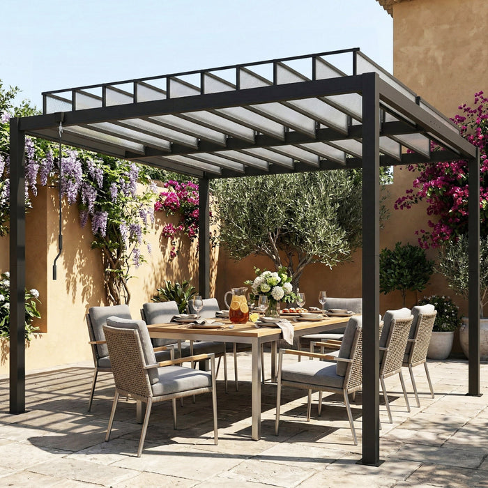 Outsunny 9.5x10 ft Louvered Pergola with PC Roof, Aluminium Pergola Gazebo