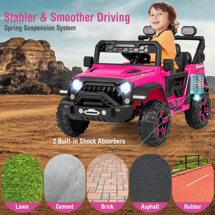Costway 12v Kids Ride On Truck With 2*12v Motors Spring Suspension & Remote Control Pink