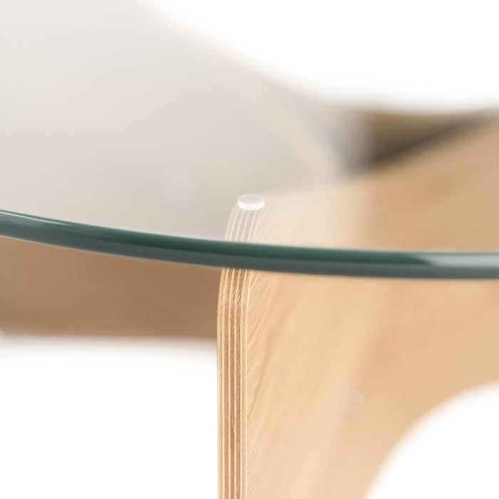 Umbra Modern Round Solid Wood Madera Coffee Table with Glass Top - Natural