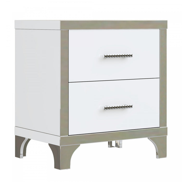 Sophia High Gloss Nightstand with 2 Drawers and Metal Handles,White