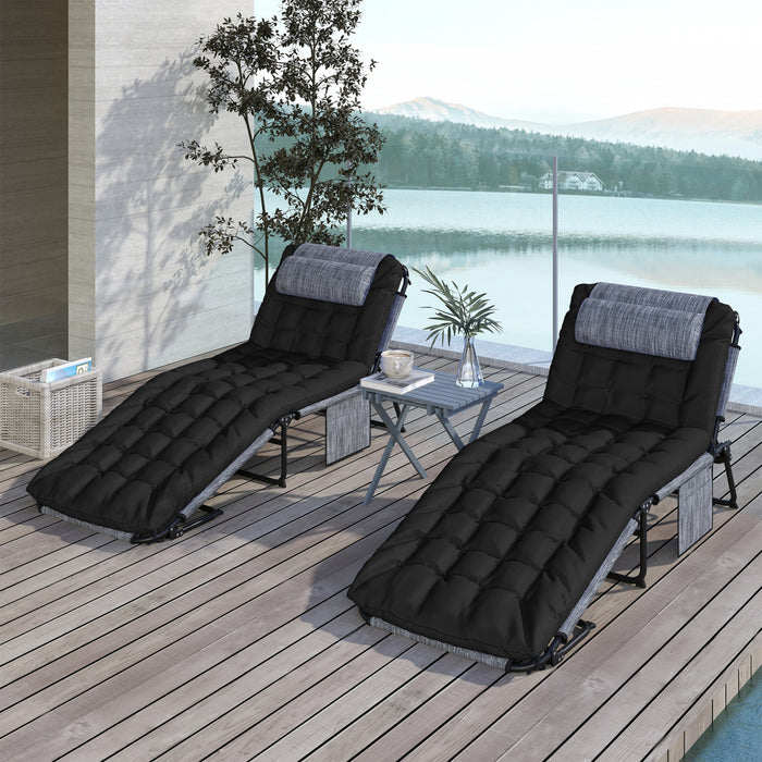 Outsunny 2 Pcs Folding Lounge Chairs, Reclining Tanning Chairs, Black