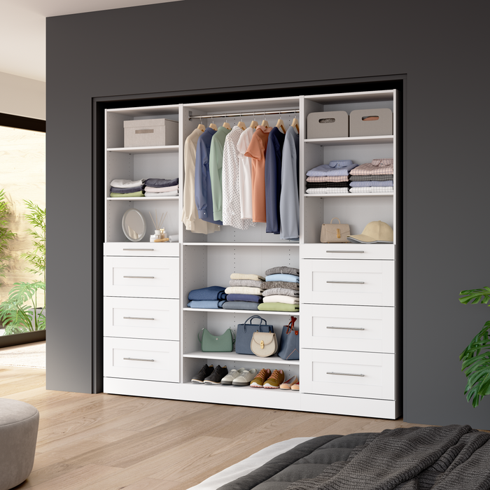Bestar Florence 85\" Modular Reach-In/Walk-In Closet System with Shelves and Drawers Shaker Style - White