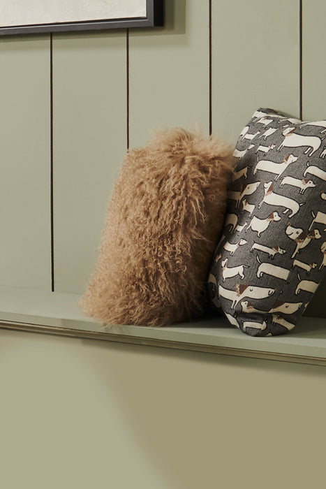 Mongolian Sheepskin Accent Pillow – Beige
