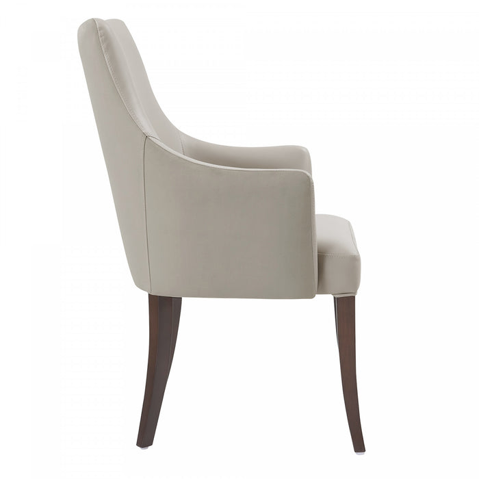 Connie Modern Vegan Leather and Velvet Wood Armchair in Light Gray - Set of 2 Dining Chair