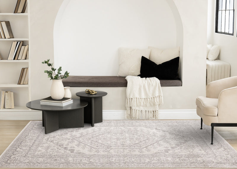 Fallon White Grey Elegant Faded Traditional Rug, 5'3\" x 7'7\" Indoor Area Rug