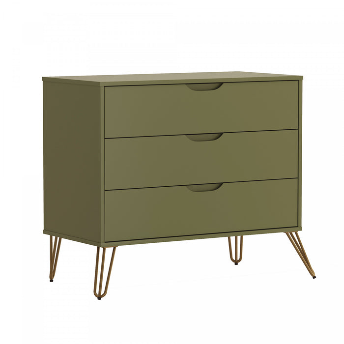 Avira Mid-Century Modern 35\" Dresser in Olive Green (3-Drawer)