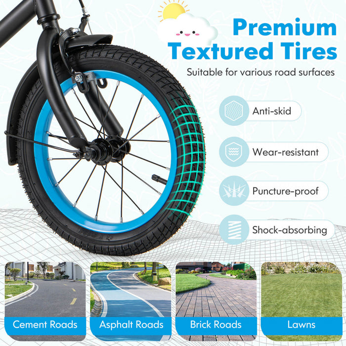 Costway 14\" Kids Bike With Adjustable Saddle Handlebar Removable Training Wheels Handbrake Black